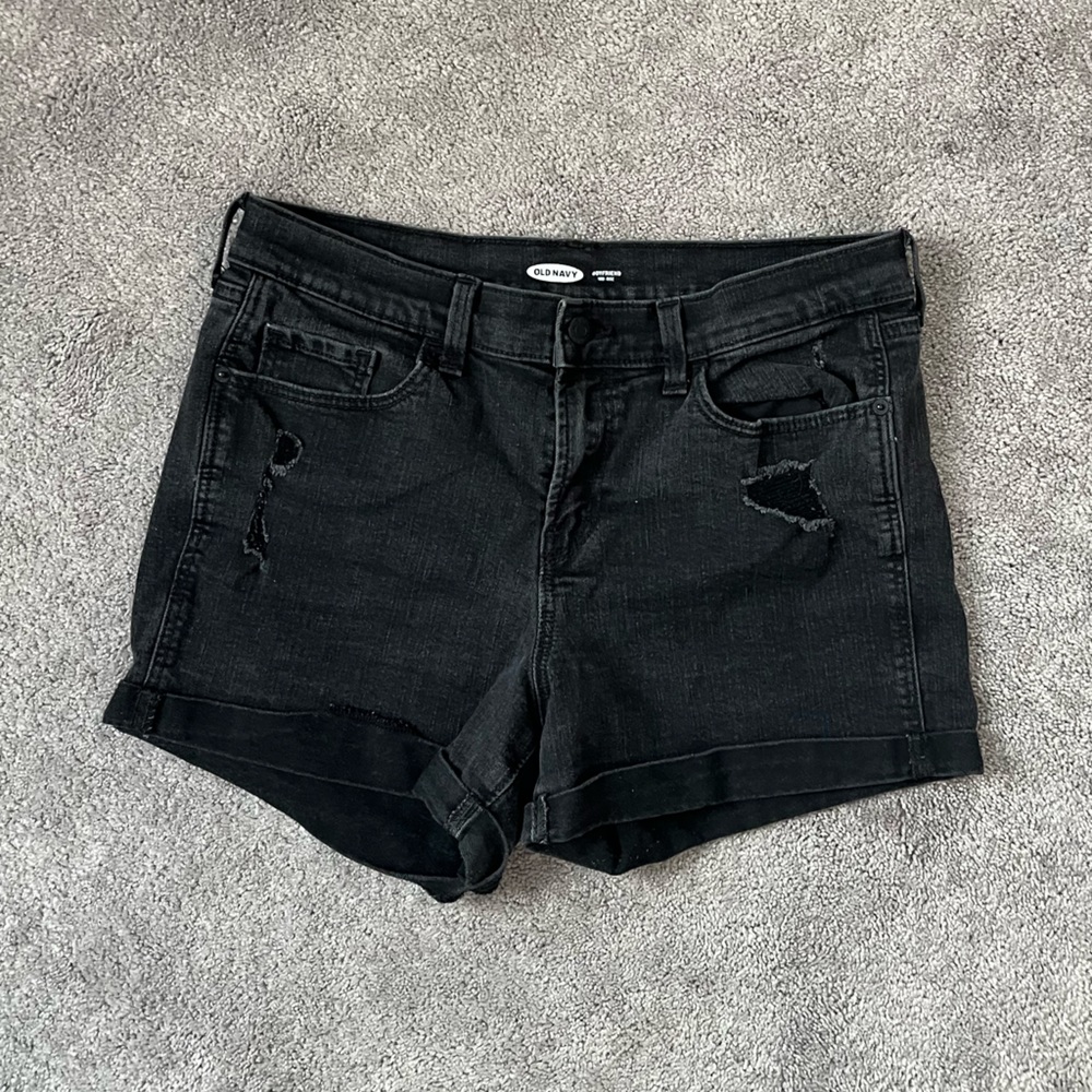 Black denim shorts